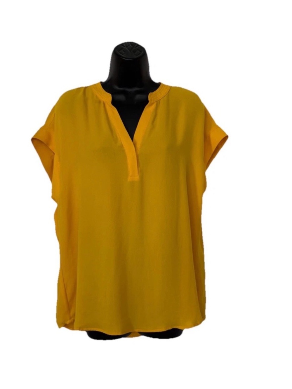 Cynthia Steffe Bright Mustard Split-Neck Short Sleeve Blouse Sz L